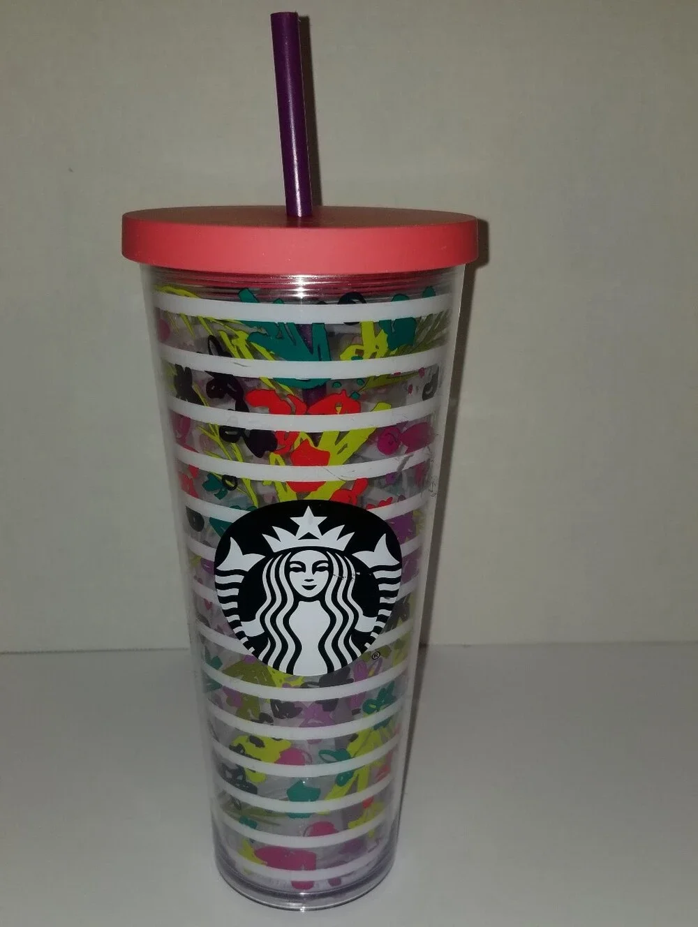 Starbucks 2017 Floral Stripes Cold Cup Tumbler